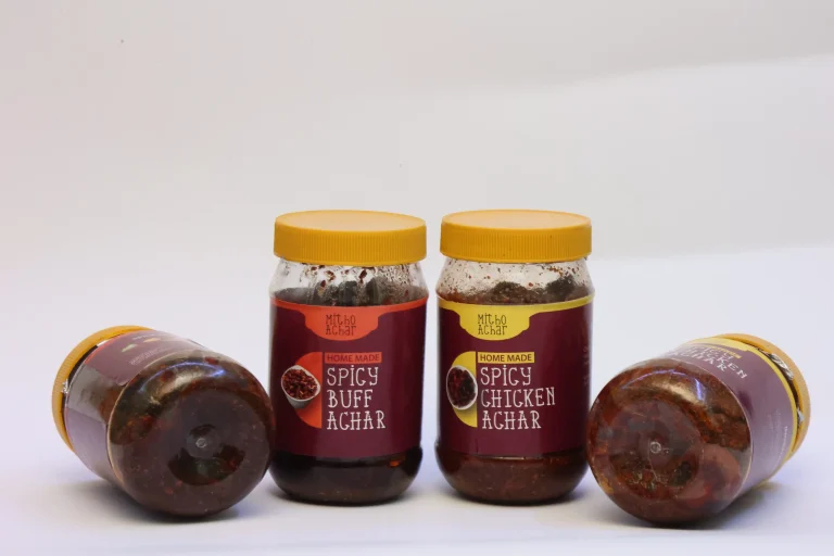 A group of Mitho Achar jars photographed as a campaign set